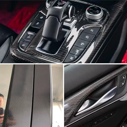 MOTONG 6D Black Carbon Fiber Vinyl Wrap for Cars - High Gloss Self-Healing Automotive DIY Film - Removable, Waterproof Vehicle Wrap for Doors, Bumper, Interior Trim (11.81 * 118.11 inch)