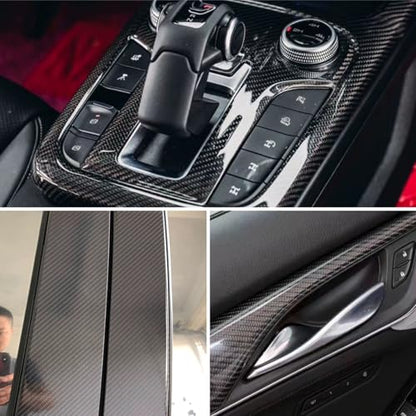 MOTONG 6D Black Carbon Fiber Vinyl Wrap for Cars - High Gloss Self-Healing Automotive DIY Film - Removable, Waterproof Vehicle Wrap for Doors, Bumper, Interior Trim (11.81 * 118.11 inch)