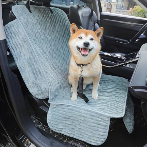 Dog Car Seat Cover for Front or Back Seat, Soft Flannel Pet Car Seat Protector with Waterproof Layer, Non-Slip Washable Dog Car Bed Mat for Travel (Bluegrey Front Seat) - size: BlueGrey Front Seat