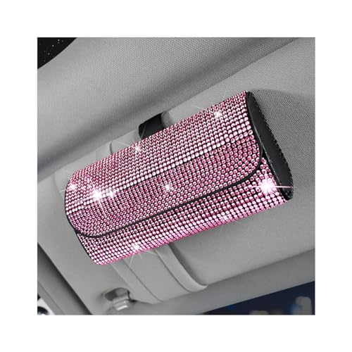 Osilly Bling Car Sunglass Holder for Sun Visor, Sparkling Crystal Leather Automotive Eyeglasses Mount Clip Organizer with Hidden Magnetic Closure for Men Women, Universal for SUV Truck Van（Pink） - color: Pink