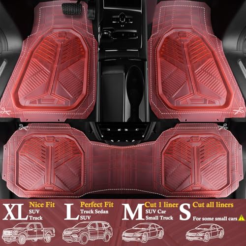 CAR PASS Heavy Duty Rubber Car Mats, Deep-Dish All Weather Car Floor Mats Girly for Women, Universal Trim-to-Fit for SUVs Trucks Sedans, Waterproof Anti-Slip, 3 Pieces Transparent Pink - color: Pink