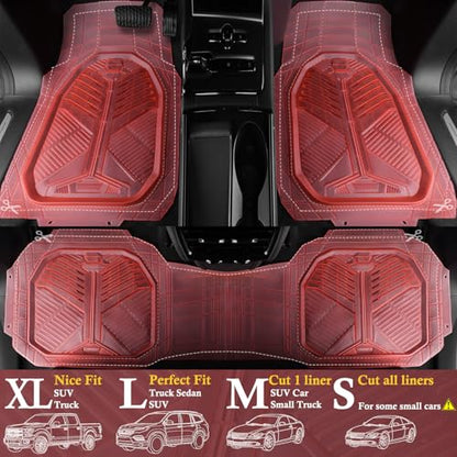 CAR PASS Heavy Duty Rubber Car Mats, Deep-Dish All Weather Car Floor Mats Girly for Women, Universal Trim-to-Fit for SUVs Trucks Sedans, Waterproof Anti-Slip, 3 Pieces Transparent Pink - color: Pink