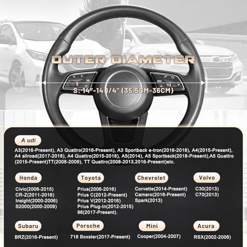 SEG Direct Car Steering Wheel Cover for Prius Civic Model 3 Model Y Camaro, Small Size 14-14.25 inch, Black Microfiber Leather - color: Black, size: Small size[14''-14 1/4'']