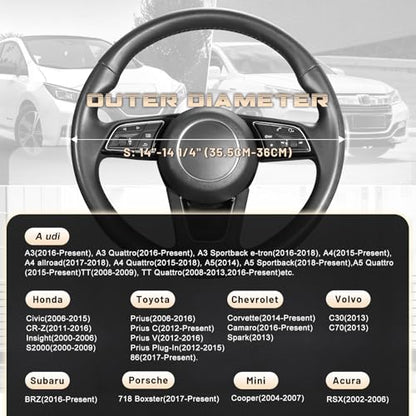 SEG Direct Car Steering Wheel Cover for Prius Civic Model 3 Model Y Camaro, Small Size 14-14.25 inch, Black Microfiber Leather - color: Black, size: Small size[14''-14 1/4'']