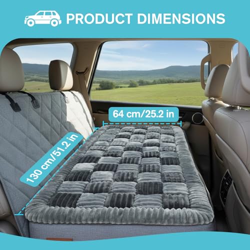 AiQInu Dog Car Bed for Back Seat, Washable Plush Dog Seat Cover, Non-Slip Soft Pet Mat for Car, Truck & SUV, Back Seat Extender Compatible (25.2" x 50.4")