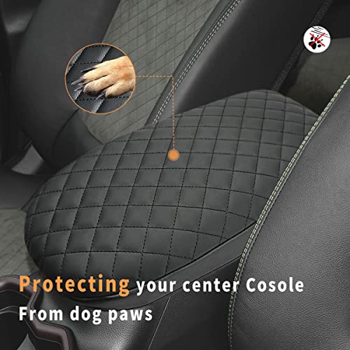 INTGET Center Console Armrest Cover for Toyota RAV4 Accessories 2025 2024 2023 2022 2021 2020 2019 Leather Middle Console Lid Pad Arm Rest Covering Car(Black with Cushion Texture) - color: black with cushion texture