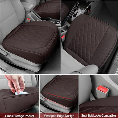 2 Pack Leather Front Car Seat Cover Bottom Car Seat, Anti-Slip and Full Wrap Driver Seat Protectors with Storage Pocket, Luxury Waterproof Bottom Auto Seat Cushion Pad Mat for Most Vehicles(Coffee) - color: coffee-2pcs