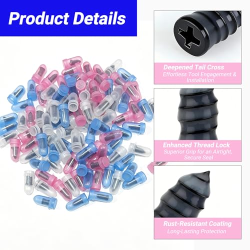 100PCS Tire Repair Rubber Nail Kit, Premium Spiral Screw-in Tire Plugs with 3 Sizes, Emergency Roadside Flat Tire Fix Tool for Car Truck Motorcycle Tractor ATV SUV (100PCS + Screwdriver) - size: 100pcs + Screwdriver