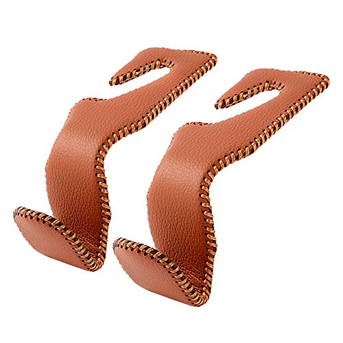 Purse Hook for Car, Superior Leather Headrest Hanger Matching Cars Interior, Brown Back Seat Organizer Storage Holder - color: Brown, size: 2 Pack