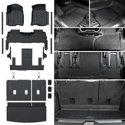 Floor Mats Set for 2021-2025 2026 Chevrolet Chevy Tahoe/GMC Yukon 7 Seat Bucket Seat Accessories(Not for Yukon XL), All Weather TPE Cargo Mat Liner Backrest Mat Door Sill Protectors - style: Floor Mats Set