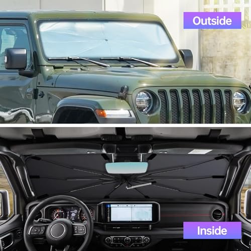 [2025 Upgraded] Windshield Sun Shade Umbrella - Foldable Car Sunshade for Jeep Wrangler/Gladiator, for Toyota 4Runner/Land Cruiser, Front Window Sun Shade UV Block & Heat Shield(Small-55"x23") - size: For Jeep