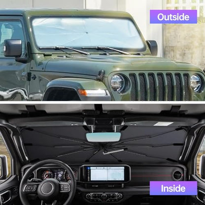 [2025 Upgraded] Windshield Sun Shade Umbrella - Foldable Car Sunshade for Jeep Wrangler/Gladiator, for Toyota 4Runner/Land Cruiser, Front Window Sun Shade UV Block & Heat Shield(Small-55"x23") - size: For Jeep