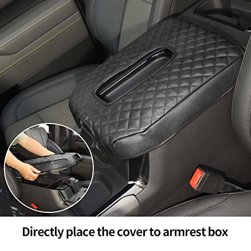 Armrest Pad Cover Center Console Lid Cover Compatible with 2019-2023 Chevrolet Silverado & GMC Sierra, Leather Console Replacement, Black - color: Black A+