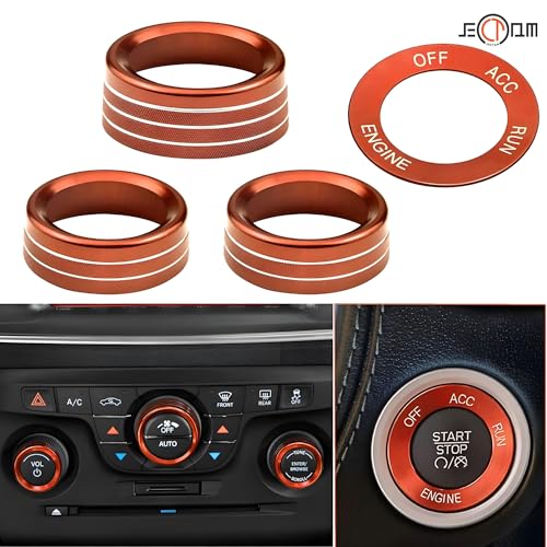 Air Conditioner Switch Button Knob Cover, Car Interior Accessories Radio Volume Control Knob, Aluminum Alloy Trim Rings Compatible with Dodge Challenger Durango 2015-2022 - color: Orange