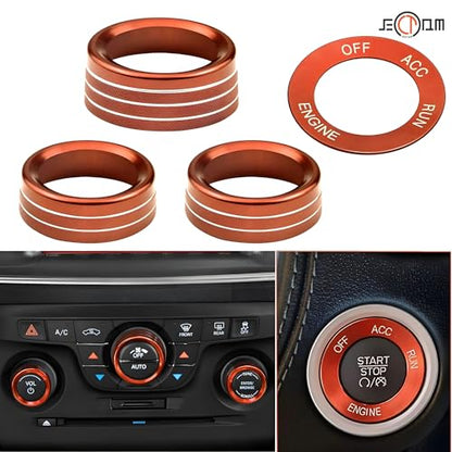 Air Conditioner Switch Button Knob Cover, Car Interior Accessories Radio Volume Control Knob, Aluminum Alloy Trim Rings Compatible with Dodge Challenger Durango 2015-2022 - color: Orange
