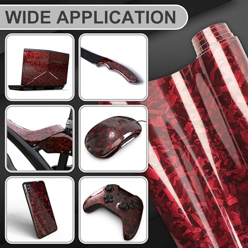 Lypumso Red Forged Carbon Fiber Vinyl Wrap, High Gloss Car Wrap Vinyl Roll, Auto DIY Decal Film Sheet with Air Release Technology, Self-Adhesive Car Wrapping 1ft x 5ft - color: High Gloss Red, size: 1ft x 5ft
