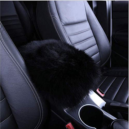 Auto Center Console Cover,EGBANG Console Cover Armrest Pads, Warm Winter Sheepskin Wool Car Armrest Seat Box Pad Cushion Protector Universal Fit (Black) - color: Black