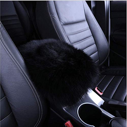 Auto Center Console Cover,EGBANG Console Cover Armrest Pads, Warm Winter Sheepskin Wool Car Armrest Seat Box Pad Cushion Protector Universal Fit (Black) - color: Black