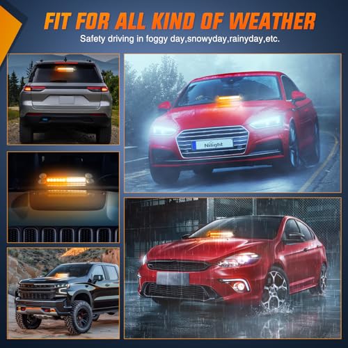 Nilight 12LED Traffic Advisor Strobe Light Bar Amber White Emergency Warning Hazard Safety Dash Front/Rear Windshield Flashing Lights for Cars Trucks Police Firefighter Plow Construction Vehicles - color: Amber White