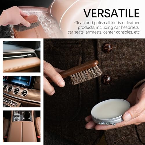 2PCS Horse Hair Brush for Leather,Soft Car Detailing Brushes Set with Concave Design,Multi-Purpose Leathers Brushes as Car Cleaning Brush for Cleaning Cars Interiors,Seat