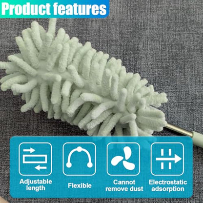 2PCS Car Interior Duster with Extension Pole – Washable Microfiber Dusters Detailing Brushes with Bendable Head, Long Handle Cleaning Duster Tool for Car Dash, Vents, Window, Furniture, Office (Green) - color: Green