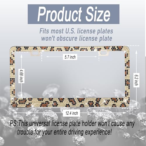1 Pack Bling License Plate Frames, Bedazzled Sparkly Cute Water Diamond Stainless Steel，Car Accessories with Diamond Sparkle Glitter Caps（Leopard Print） - color: Leopard Print, size: 1