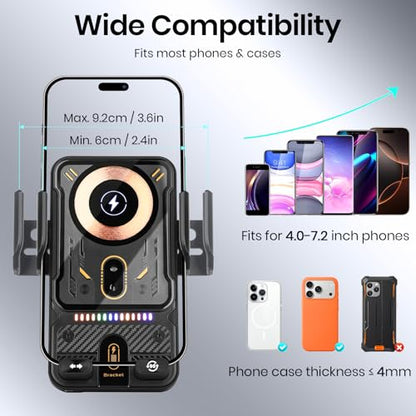 Car Phone Holder with 15W Wireless Car Charger, Car Vent Mount with Induction Opening and Closing, Air Vent Phone Stand with Horizontal and Vertical Screen Rotation Adjustment for iPhone - Blcak - color: Black