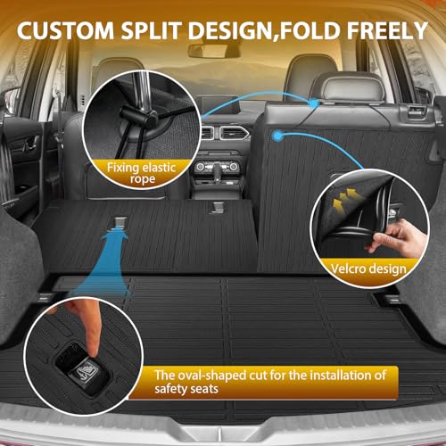 Powerty Floor Mats for Mazda CX-5 2017-2025, All Weather TPE Custom Cargo Liner Seat Back Covers Protectors Replacement for Mazda CX-5 Accessories (Floor Mats+Backrest Mat+Trunk Mat) - size: 9)mazda Cx-5｜17-25｜full Set