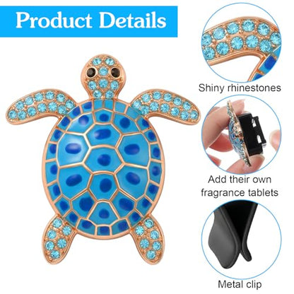 Ouligay 2PCS Cute Sea Turtles Car Air Freshener Vent Clip, Sea Turtles Car Accessories, Blue Turtle Cars Vent Clips Rhinestone, Ocean Theme Interior Decoration for Women Girls