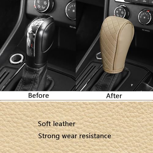 Cxtiy Gear Shift Knob Cover PU Leather Car Stick Shift Knob Cover Universal Fit for Most Cars, Non-Slip Gear Shifter Protector, Stylish Gear Shift Hoodie (Beige) - color: Beige