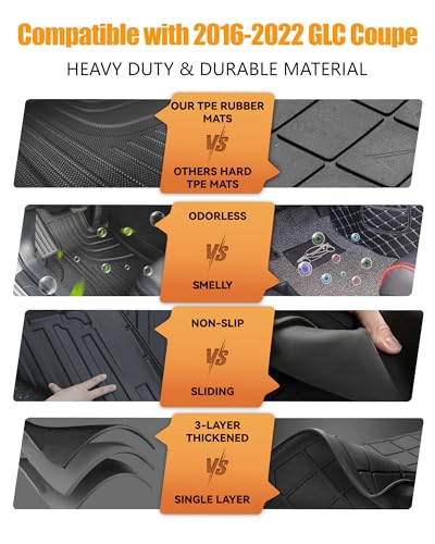 AOMSAZTO GLC Coupe Floor Mats 2016-2022, Cargo Mat Compatible with Mercedes Benz GLC Coupe Only, All Weather Custom Fit Rubber Floor Liners Trunk Mat Cargo Liner for 2016-2022 GLC300 Coupe, Black - style: 2) for Mercedes Benz GLC (Only Coupe) | 2016-2022