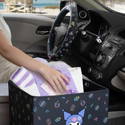 Sanrio Kuromi Car Trunk Organizer, Steering Wheel Cover, Air Freshener & Refill – Cute, Collapsible, Heavy-Duty Storage & Car Accessories for Groceries, Tools, Travel – 12.5"L x 12.5"W x 9"H - style: Pack Kuromi