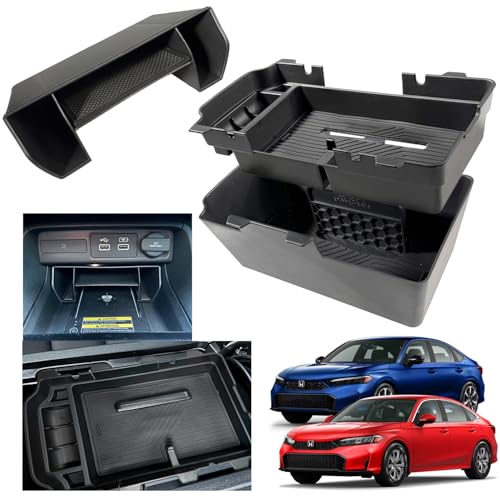 2025 2026 Civic Double Center Console Organizer Tray for 2022-2026 Honda Civic 11th Gen Sedan Hatchback LX EX Sport 2025 Accessories Civic 2026 Central Console Organizer Insert Tray(2pcs) - style: Double Box-2pcs