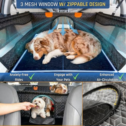 Dog Car Seat for Large Medium Dogs | Waterproof Dog Seat Cover for Back Seat with Hard Bottom | Alloy Twist-Lock Rods | 3 Mesh Windows | Removable Fleece Mat | Cars, SUVs, Trucks - color: Black