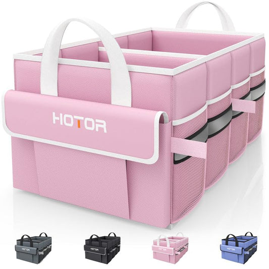 HOTOR Trunk Organizer - Car Organizer with 5 Pockets, Trunk organizer for SUV, Sedan & Van, Car Organization with Sturdy Base Panel for Car Accessories, Pink, 2 Compartments, 21.3"×12.6"×10.6" - color: Pink, size: Medium