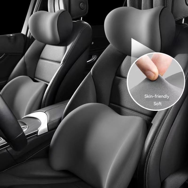 Car Headrest & Lumbar Support Cushion - Ergonomic Car Headrest and Lumbar Support Cushion - Car Lumbar Support Pillow and Car Neck Pillow Kit for Office Chair/Truck/Wheelchair (Black)