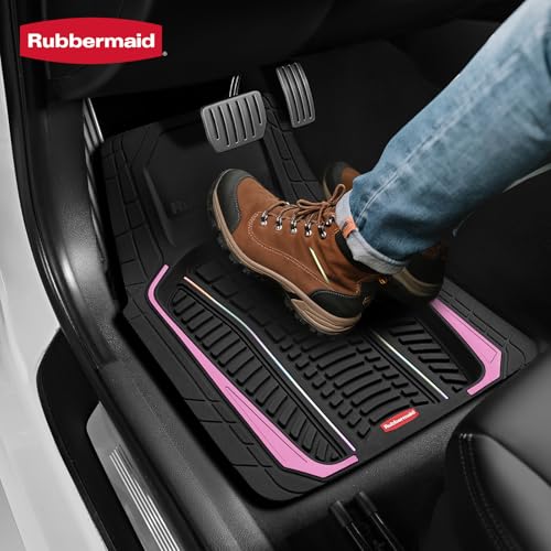 Rubbermaid Car Floor Mats Full Set – Premium All-Weather Car Mat with Brushed Aluminum Inserts, Universal Trim-to-Fit Design, Anti-Slip Backing for Cars, SUVs, Trucks, and Vans - color: Pink