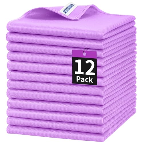 Microfiber Cleaning Cloth, 12 Pack Window Glasses Cleaning Cloth, Reusable Lint-Free Streak Free Polishing Cloth Wipes for Stainless Steel, Eyeglass, Mirror, Screen & Lense,12"*12" Purple - color: Purple, size: 12 Pk-12" X 12"