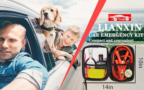 LIANXIN Car Emergency Roadside Tool Kit, Auto Emergency Kits Vehicles, with Jumper Cables kit，Car Safety Roadside Assistance Kit,Headlamp,Tow Straps,Needle Nose Pliers,Rainwear,Gloves.Matcha Green - color: Matcha Green