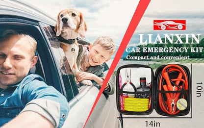 LIANXIN Car Emergency Roadside Tool Kit, Auto Emergency Kits Vehicles, with Jumper Cables kit，Car Safety Roadside Assistance Kit,Headlamp,Tow Straps,Needle Nose Pliers,Rainwear,Gloves.Matcha Green - color: Matcha Green