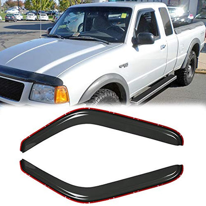2pcs Original Shatterproof Rainproof in Channel Style Sun Rain Guard Durable Side Window Wind Deflectors Dark Smoke Nice Looking Vent Window Visors Compatible with Ford 1993-2011 Ranger 92083 - size: for 1993-2011 Ranger 2pcs