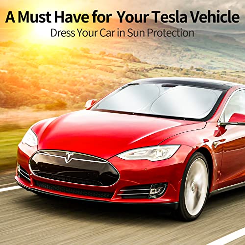 Upgraded Sunshade, Improved UV Protection Fabric, Foldable Front Sun Shade, Custom Accessories for Tesla Model 3/Y/Y Juniper 2016 to 2026 - size: For Tesla Model 3/Y (57''×35'')