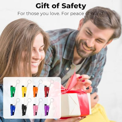PIFOOG Pack of 8 Window Breaker Seatbelt Cutter Keychain 3-in-1 Car Escape Tool Mini Glass Breaker Seat Belt Cutters Survival Whistle Vehicle Emergency Rescue Safety Tools 8 Colors - color: 8 PCS