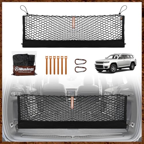 Muslogy Truck Bed Cargo Net Trunk Netting Compatible with 2021-2025 2026 Jeep Grand Cherokee L (3-Row GCL) Accessories, Pickup Cargo Organizer SUV Sedan Storage Net w/Heavy Duty Carabiners - style: 2021+ Grand Cherokee L (3-Row)