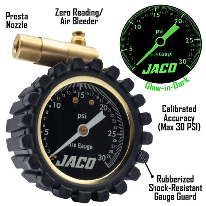 JACO FTX-30 Low Pressure Presta Tire Gauge for Bikes (Max 30 PSI) | Fatbike & MTB Series - style: 0-30 PSI