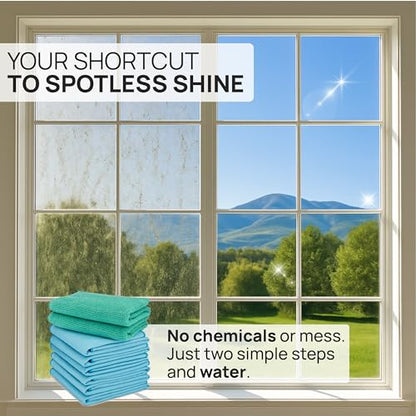 Claro 2 Step Glass Cleaning Cloth 8-Pack – Green Wet & Blue Dry Microfiber Towels Cleaning for Windows, Mirrors & Glass - Streak and Lint Free Cloth for Home, TV, Shower - Machine Washable - style: Glass Cleaning Cloths Pack