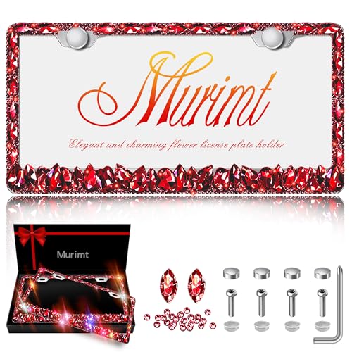 Bling License Plate Frame 2 Pack Rhinestone Bedazzled License Plate Over | Holder Sparkly Diamond Glitter Stainless Steel Frame（CPJ-03-Red 2） - color: CPJ-03-Red 2