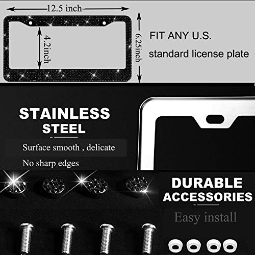 Shering Bling 2 Pack License Plate Frame with Premium Gift Box 1200pcs Rhinestones for Women (Black Rhinestones) - color: Black Rhinestones