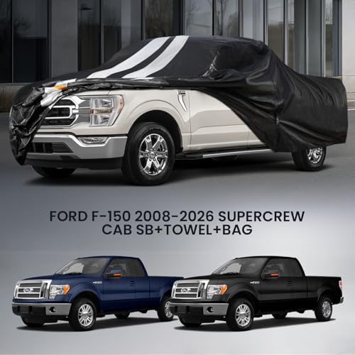 F-15oTruck Cover Custom Fit 2008-2026 SuperCrew Cab Short Bed(5.5'-6.5') with Door Zipper, 10 Layers Outdoor Heavy Pickup Truck Cover Waterproof All Weather, Wind Dust Sun Protector. - size: F-15o 2008-2026 SuperCrew Cab+Towel+Bag