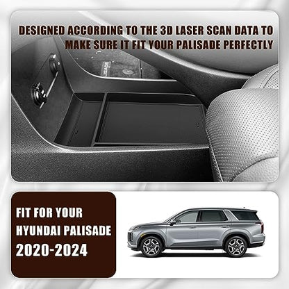 Muslogy for Palisade 2023 2024 Lower Center Console Organizer Storage Tray Interior Accessories ABS Material Compatible with Hyundai Palisade 2021 2022-2024 (Black) - size: 21-25 Palisade Console Organizer
